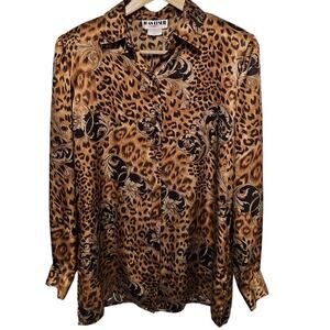 VTG Joan Leslie Animal Print 90s Blouse Sz 10 Mob Wife Office Siren Indie Sleaze